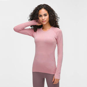 YOGA Women's Seamless Long Sleeve Running Top Gym Sports Workout Casual T-Shirts with Thumb Holes