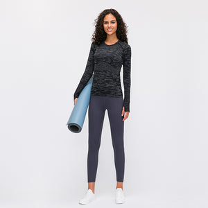 YOGA Women's Seamless Long Sleeve Running Top Gym Sports Workout Casual T-Shirts with Thumb Holes