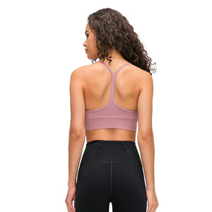 MAYLIFY Women's Low Impact Strappy Padded Sports Bra for Women Y Racer Back Spaghetti Straps Yoga Bra Tops