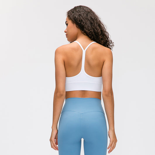 MAYLIFY Women's Low Impact Strappy Padded Sports Bra for Women Y Racer Back Spaghetti Straps Yoga Bra Tops