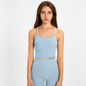 MAYLIFY Sports Bras for Women Criss-Cross Back Padded Workout Tank Tops Medium Support Crop Tops for Women