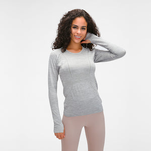 YOGA Women's Seamless Long Sleeve Running Top Gym Sports Workout Casual T-Shirts with Thumb Holes