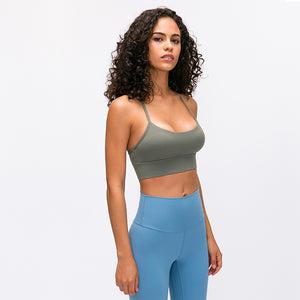 MAYLIFY Women's Low Impact Strappy Padded Sports Bra for Women Y Racer Back Spaghetti Straps Yoga Bra Tops