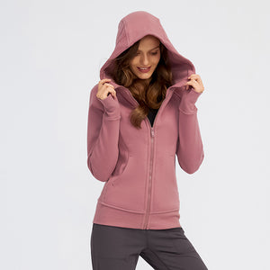 MAYLIFY Women's Running Jacket Hoodie Sports Thick warm Tops with Full Zip Side Pocket