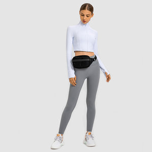 Womens Gym Tops Long Sleeve Sports Fitness Workout Yoga Crop Tops Ladies Running full Zip Breathable Activewear with Thumb Holes
