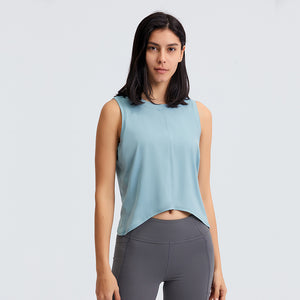 YOGA Cotton Summer Gym Sleeveless Vest Tops for Women Light Elastic Running Crop Top Loose Crew Neck Yoga Shirt