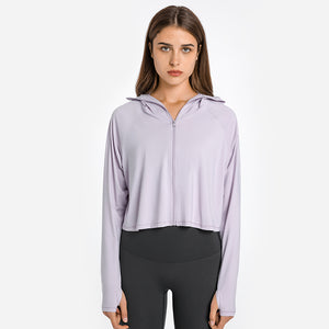 Womens Full Zip Hoodie Running Jacket long sleeve Workout Sports Shirts Yoga Training Tops  Sun Protection with Thumb Holes