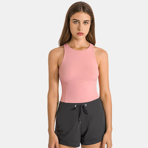 YOGA Cotton Summer Gym Sleeveless Vest Tops for Women Light Elastic Running Crop Top  Crew Neck Yoga Shirt