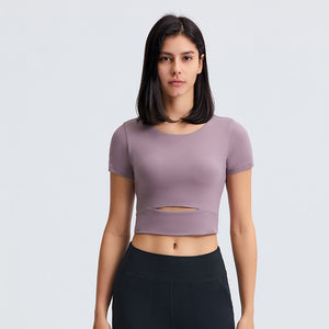 Womens Workout Gym Crop Tops Short Sleeve Yoga Running Tank Tops Sport Shirt