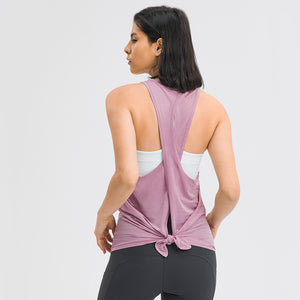 Women's Workout Tank Tops Tie Back High Neck Pima Cotton Yoga Shirts Loose fit Athletic Sports Top
