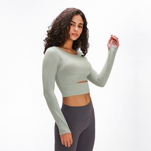 MAYLIFY Long Sleeve Crop Tops for Women Workout Seamless padded Crop T Shirt Top