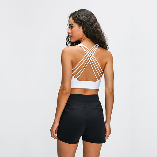 Longline Sports Bra Gym Athletic Fitness Clothing Padded Sexy High Strength Strappy Womens Yoga Bra