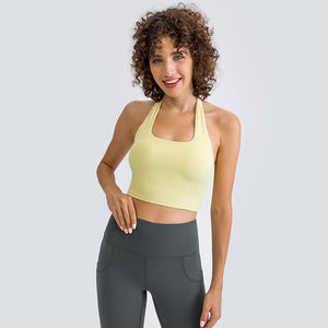 MAYLIFY Padded Sports Bra Wirefree Mid Impact Yoga Bras Unique Cross Back Strap for Gym Yoga