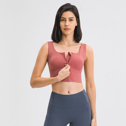 MAYLIFY Sports Bra Zip Front Wireless with Removable Pads Yoga Bra for Workout Fitness