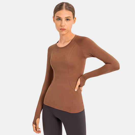 YOGA Women's Seamless Long Sleeve Running Top Gym Sports Workout Casual T-Shirts with Thumb Holes