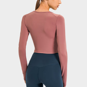 Women's Cropped Long Sleeve Athletic Workout Yoga Shirts Crop Top with Thumb Hole
