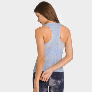 MAYLIFY Women's 2 in 1 Yoga Workout Mesh Shirts Activewear Racerback Sports Tank Tops