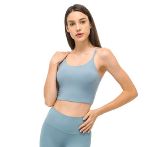 MAYLIFY Longline Sports Bra Strap Tank Yoga Bra with Removable Cups Camisole Workout Crop Tops for Gym Daily Wear