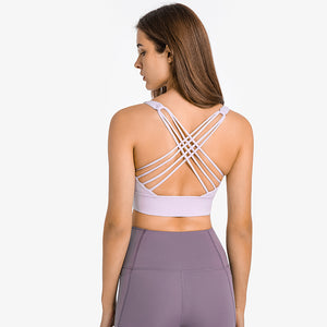 MAYLIFY Fitness Yoga Running Cropped Top Women Sports Wear Gym Solid Tank Tops Athletic Push Up Sports Strappy Bra Tops