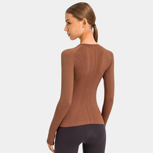 YOGA Women's Seamless Long Sleeve Running Top Gym Sports Workout Casual T-Shirts with Thumb Holes
