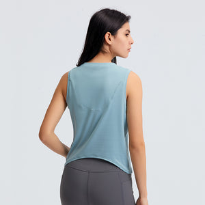 YOGA Cotton Summer Gym Sleeveless Vest Tops for Women Light Elastic Running Crop Top Loose Crew Neck Yoga Shirt