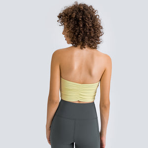 MAYLIFY Padded Sports Bra Wirefree Mid Impact Yoga Bras Unique Cross Back Strap for Gym Yoga