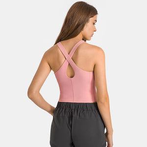 YOGA Cotton Summer Gym Sleeveless Vest Tops for Women Light Elastic Running Crop Top  Crew Neck Yoga Shirt