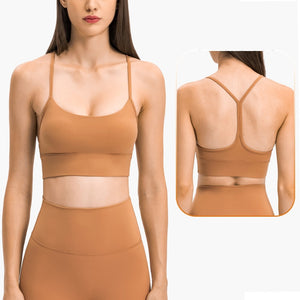 MAYLIFY Women's Low Impact Strappy Padded Sports Bra for Women Y Racer Back Spaghetti Straps Yoga Bra Tops
