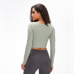MAYLIFY Long Sleeve Crop Tops for Women Workout Seamless padded Crop T Shirt Top