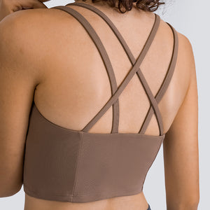 MAYLIFY Women's Medium Support Sports Bra Strappy Back Wirefree Removable Cups Longline Yoga Crop Top Bra