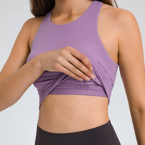 MAYLIFY Sleeveless Racerback Crop Tank Top pads Sports Crop Top for Lady Girls Daily Wearing