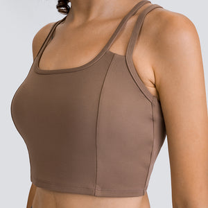 MAYLIFY Women's Medium Support Sports Bra Strappy Back Wirefree Removable Cups Longline Yoga Crop Top Bra
