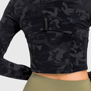 Womens Gym Tops Long Sleeve Sports Fitness Workout Yoga Crop Tops Ladies Running full Zip Breathable Activewear with Thumb Holes