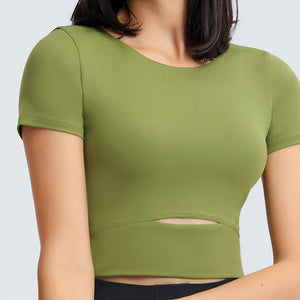 Womens Workout Gym Crop Tops Short Sleeve Yoga Running Tank Tops Sport Shirt