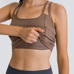 MAYLIFY Women's Medium Support Sports Bra Strappy Back Wirefree Removable Cups Longline Yoga Crop Top Bra