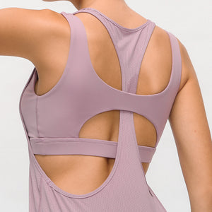 Women's Yoga Sleeveless Sport Tank Tops Workout Vest with bra Sportswear Training Baggy Exercise Gym Fitness Athletic Tee Shirt