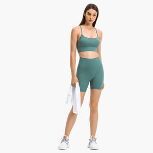 MAYLIFY Women's Low Impact Strappy Padded Sports Bra for Women Y Racer Back Spaghetti Straps Yoga Bra Tops