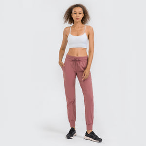 Women Breathable Drawstring Wide Leg Trousers Workout Fitness Slim Fit Side Pockets Sport Pants Jogger Sweatpants