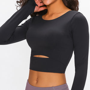 MAYLIFY Long Sleeve Crop Tops for Women Workout Seamless padded Crop T Shirt Top