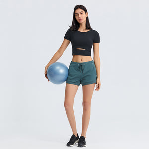 Womens Workout Gym Crop Tops Short Sleeve Yoga Running Tank Tops Sport Shirt