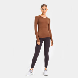 YOGA Women's Seamless Long Sleeve Running Top Gym Sports Workout Casual T-Shirts with Thumb Holes