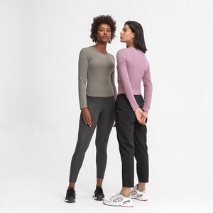 Women's long sleeve round neck sports Running fitness top slim fit breathable yoga cross fold long sleeve