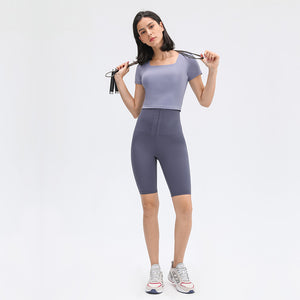 Yoga Pants Ladies High Waist Coated Sports Fitness Shorts Breasted Abdominal Sweat Pants Corset