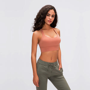 Longline Sports Bra Gym Athletic Fitness Clothing Padded Sexy High Strength Strappy Womens Yoga Bra