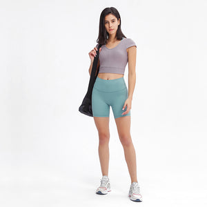 Fitness Stretch Quick Drying T Shirt Running Tight Fitting rib bottom Short Sleeved Sports Yoga Top Women