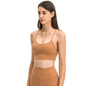 MAYLIFY Women's Low Impact Strappy Padded Sports Bra for Women Y Racer Back Spaghetti Straps Yoga Bra Tops