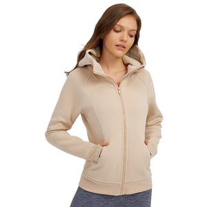 MAYLIFY Women's Running Jacket Hoodie Sports Thick warm Tops with Full Zip Side Pocket