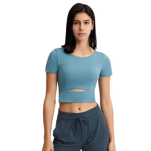 Womens Workout Gym Crop Tops Short Sleeve Yoga Running Tank Tops Sport Shirt