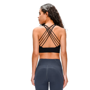 Longline Sports Bra Gym Athletic Fitness Clothing Padded Sexy High Strength Strappy Womens Yoga Bra