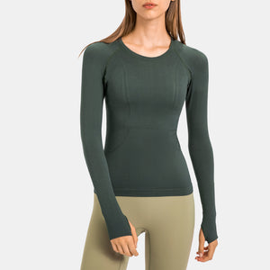 YOGA Women's Seamless Long Sleeve Running Top Gym Sports Workout Casual T-Shirts with Thumb Holes